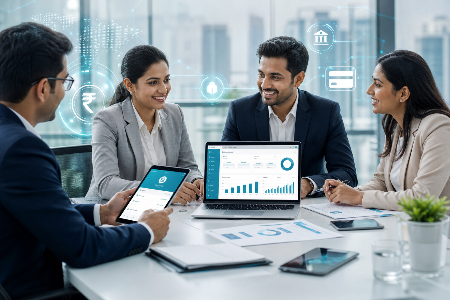 Digital financial services consultation in modern office